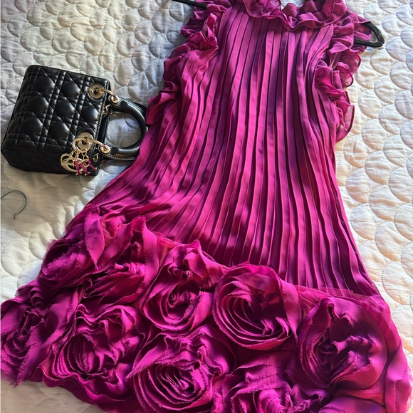 Dresses & Skirts - Vibrant Pink Pleated Dress with Ruffle Details